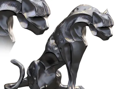 Jungle Jaguar Panther Statue Low-poly 3D model