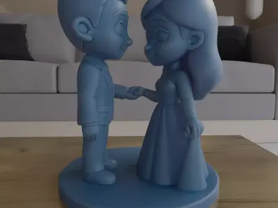 Cute Wedding Couple Figurine 3D Print STL 3D print model