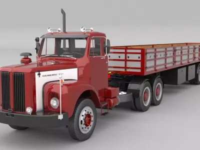 1975 Semi Truck Double Axle And Trailer 3D model