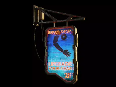 SciFi Cyberpunk Sign001 Low-poly 3D model