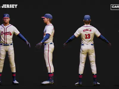 Atlanta Braves Character And Essential Baseball Equipment Low-poly 3D model