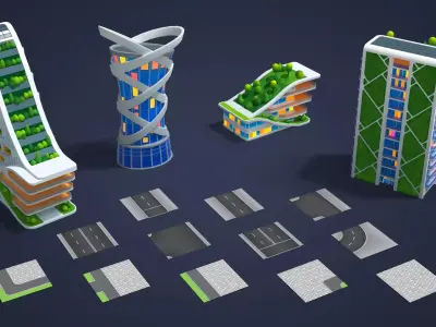  Cartoon City low poly 3D model  Low-poly 3D model