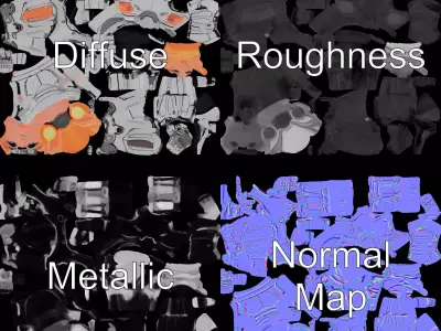 Futuristic Silver Robot model pack Low-poly 3D model