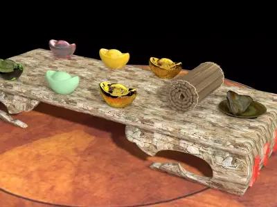 Chinese gold Ingot  and  bamboo slip  3D model