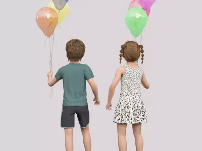 Kids with Balloons - Joyful Character Low-poly 3D model