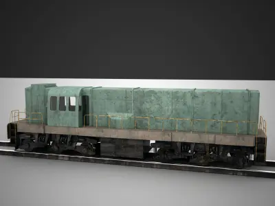 Train engine on tracks 3D model