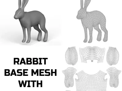 Rabbit Base Mesh Low-poly 3D model