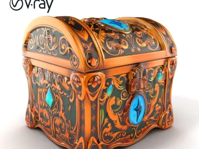 Enchanted Treasure Chest with Filigree and Inlays model pack Low-poly 3D model