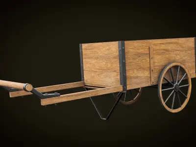 Wooden Cart Low-poly 3D model