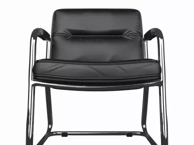 Luxury Ergonomic Bank Lobby Chair 3D Black Leather and Chrome 3D model