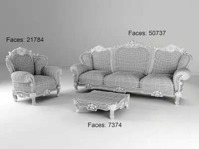 baroqueFurniture victorian sofa set 3D model