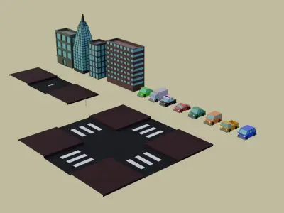 City Assets low poly for games Low-poly 3D model