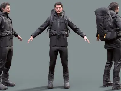 Man Backpacker - Modular - Rigged Low-poly 3D model