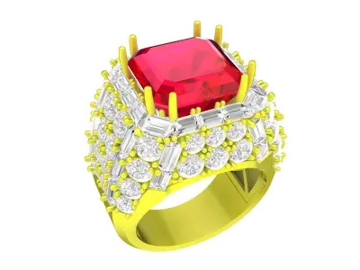 A7226 Asian Style Emerald Diamond Vintage Women Ring 3D print model