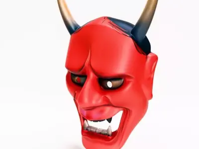 Japanese Red Oni Mocking Face Nipponese mask toy 3D print model