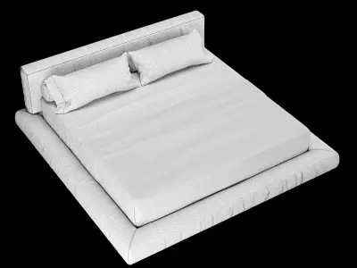 Bed with pillows and blanket 011 3D model