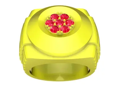 Round Cluster Gemstone Signet Ring Jewelry Model 4461 3D print model