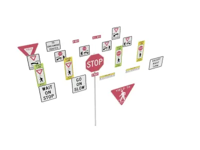 Road Sign US R1 Series Stop And Yield BIM Collection 3D model