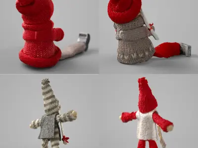 Wooden Decorative Doll Figure - 4 Pack Low-poly 3D model