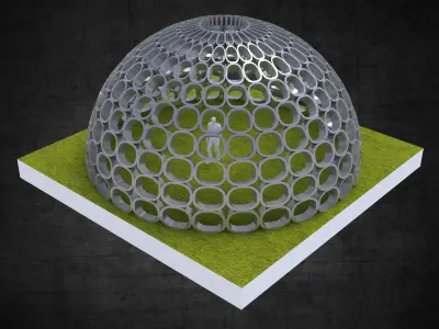 Dome structure with round panels geodesic shape Low-poly 3D model