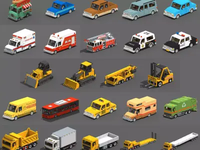 Voxel Vehicles Pack 24 Vehicles Low-poly 3D model