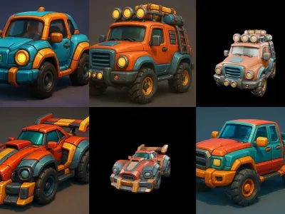 Stylized Car Advanced model bundle 12 pack 100 glb 3D model