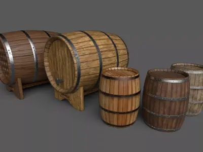 Old Decorative Wine Barrels PBR Low-poly 3D model
