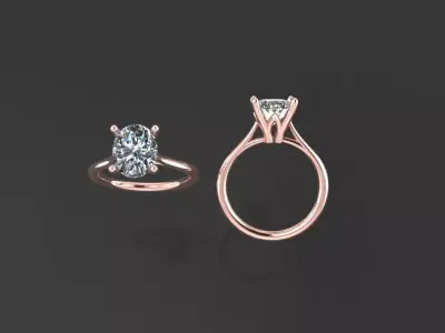 Oval shape solitaire Engagement Ring 3D print model