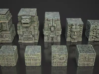 9 Mayan Block Modulars 3D Asset Pack 250803 Low-poly 3D model