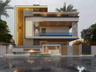 2 floor modern building elevation design  3D model