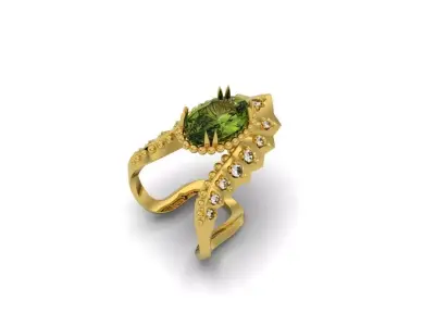 Modern Ring diamonds and central stone - Jewelery 3D - AN 658 3D print model