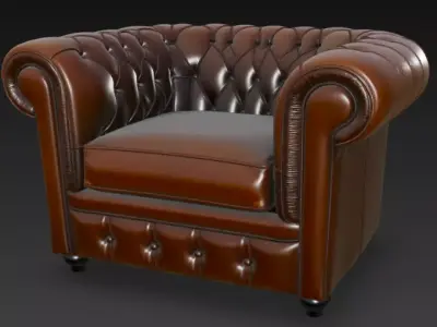 Classic Tufted Leather Sofa 3D Model 3D model