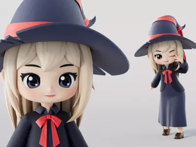 Rigged Cartoon Witch Low-poly 3D model