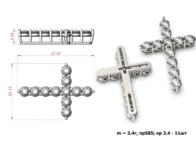 G0499 silver cross pendant with diamonds 3D print model