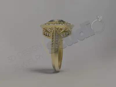 Luxury art design ring with gems 3d model 3D print model