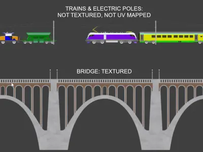 Viaduct with passenger and cargo train II 3D model
