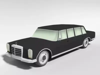 Low Poly Cartoon Retro Limousine  Low-poly 3D model