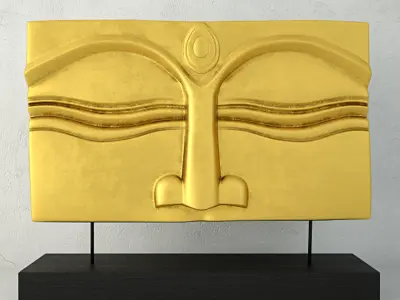 Suar Wood Gold Buddha Face Stand 3D model