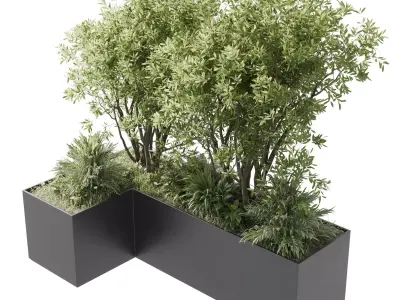 Concrete box plants on stand - outdoor plant 175 Low-poly 3D model
