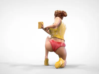 N4 Woman Car wash girl worker 3D print model