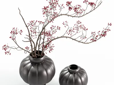 Red Berry Branches in LOUISE ROE Balloon Vases 3D model