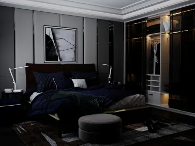 Indulge in Dark Luxury with This 3D Bedroom Model 3D model