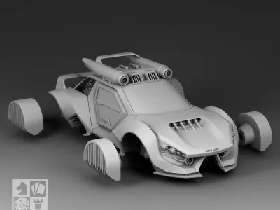 A futuristic sports car with a rocket engine 3D print model
