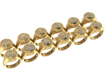 12 pc rings - zodiak 77 3D print model