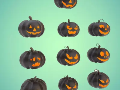 Carved pumpkin heads low poly 3d models set 4 Low-poly 3D model