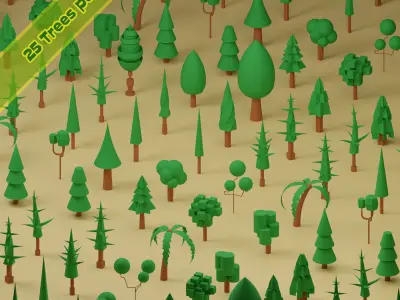 lowpoly trees - 100 Unique  trees pack 1-4 3D Model Collection