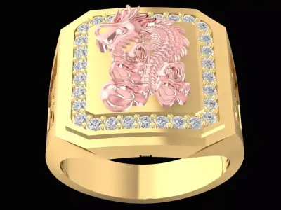 Luxury Dragon and Phoenix Diamond Ring for Men 2775 3D print model