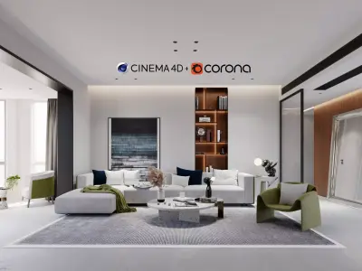 03 - Modern Livingroom Interior scene - C4D and Corona Render  3D model
