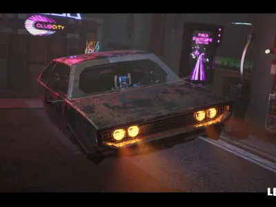 Driveable Animated Retro Cyberpunk Hover Car 02 Low-poly 3D model