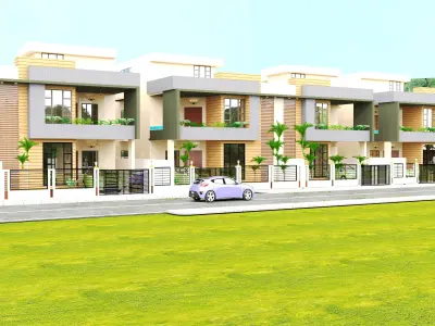 VILLA two story house with car parked 3D model